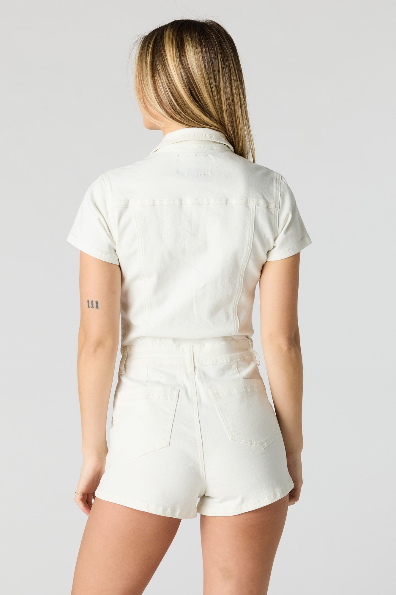 REMAIN コットン　ラップドレス　ホワイト　US6 Stretch Denim Zip-Up Romper – Charlotte Russe