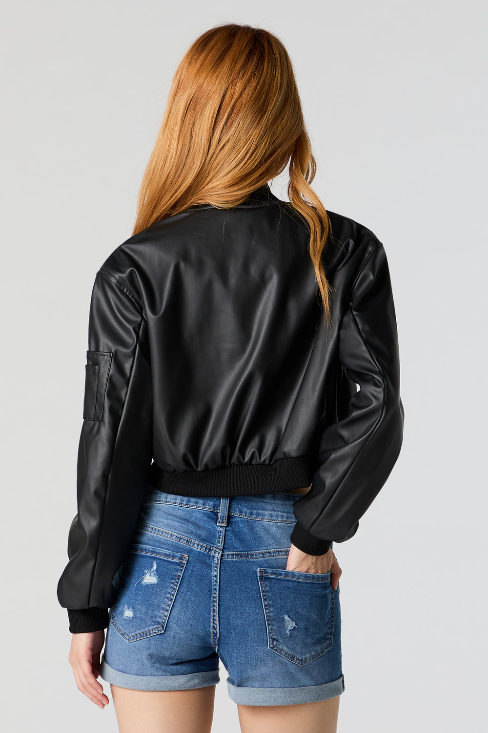 Faux Leather Cropped Bomber Jacket Faux Leather Cropped Bomber Jacket 2