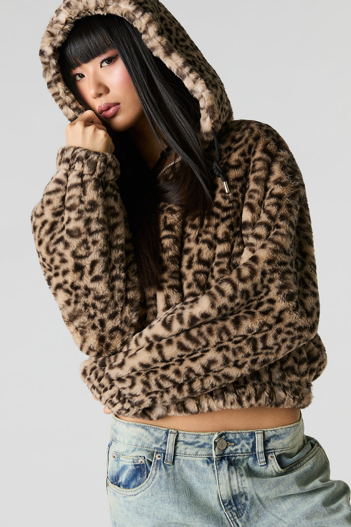 Faux Fur Hooded Zip-Up Jacket