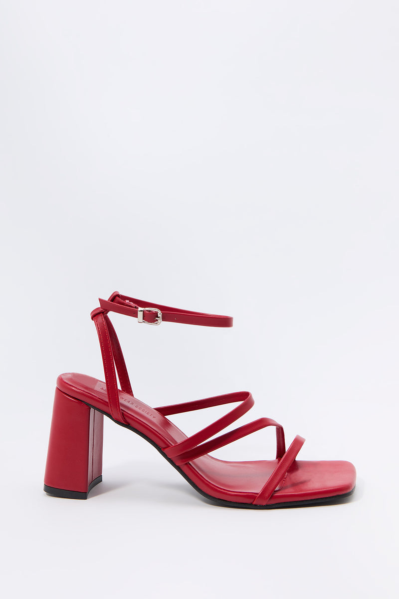 Faux Leather Strappy Open Toe Heel