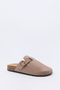 Faux Suede Buckled Cork Sandal