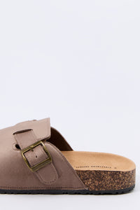 Faux Suede Buckled Cork Sandal
