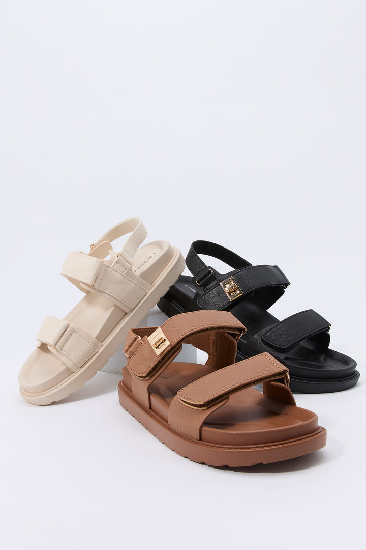 Faux Leather Velcro Strap Sandal