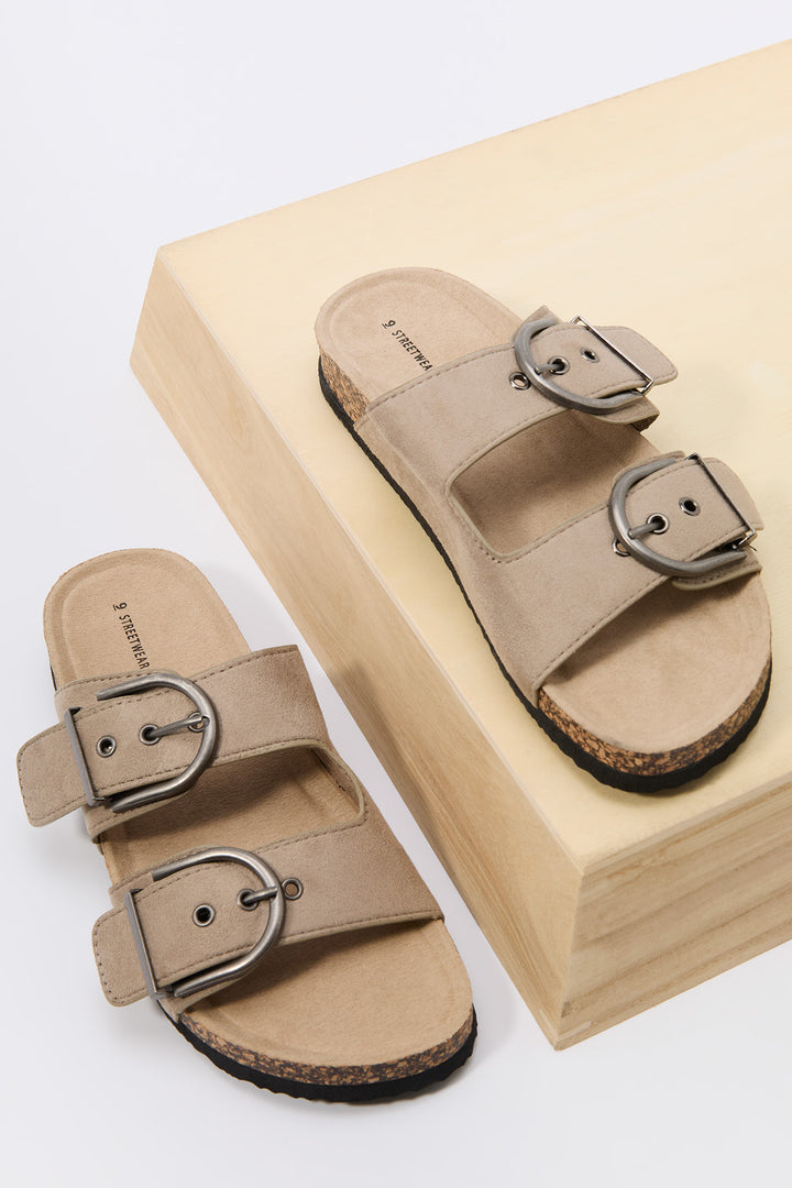 Faux Suede Buckle Cork Sandal