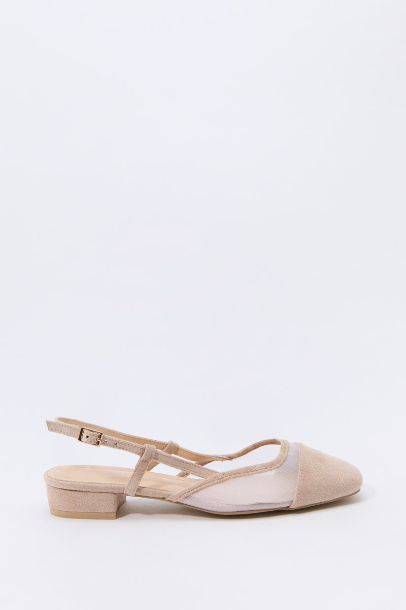 Mesh & Faux Suede Slingback Flat