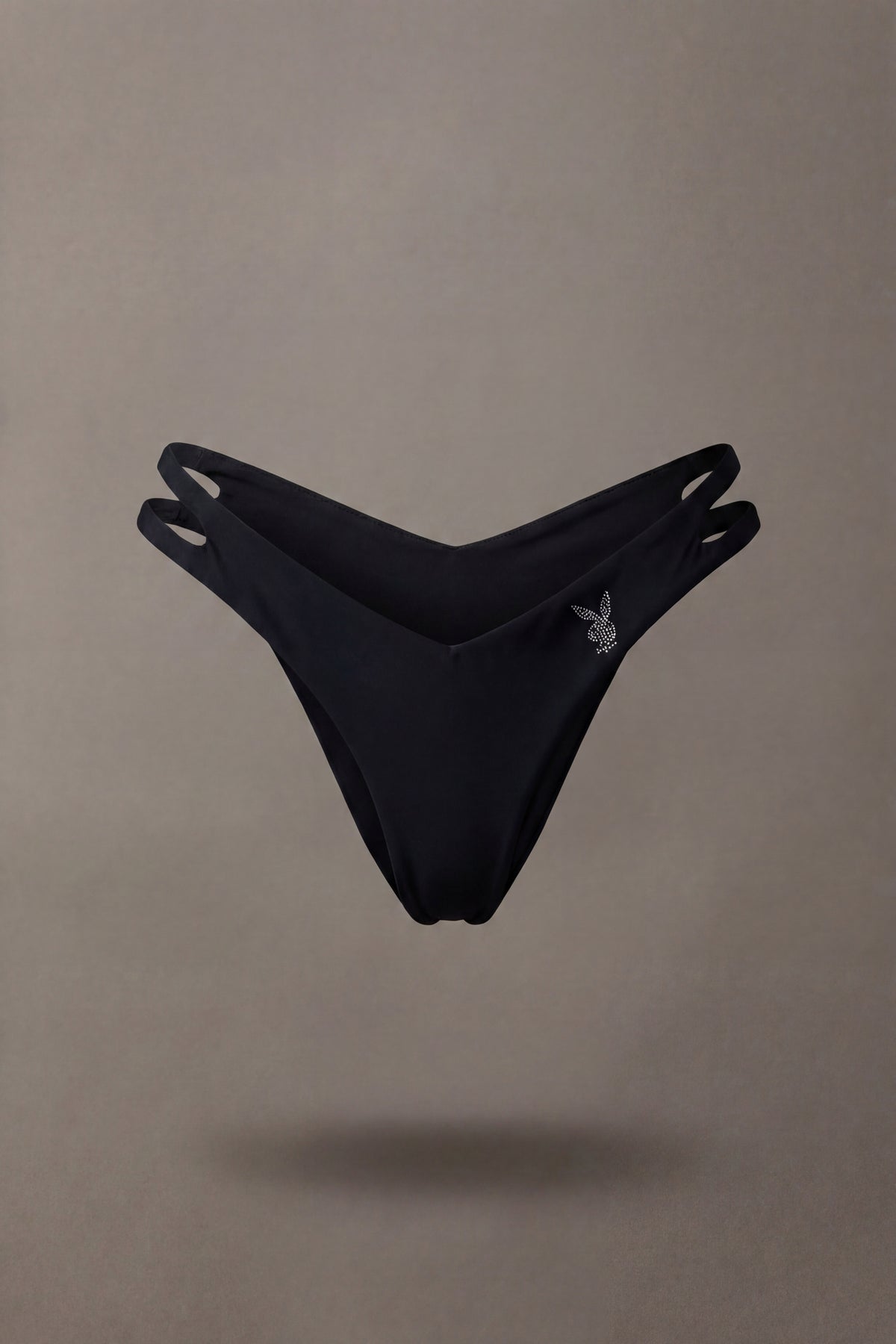 Playboy Rhinestone Brazilian Bikini Bottom - Black