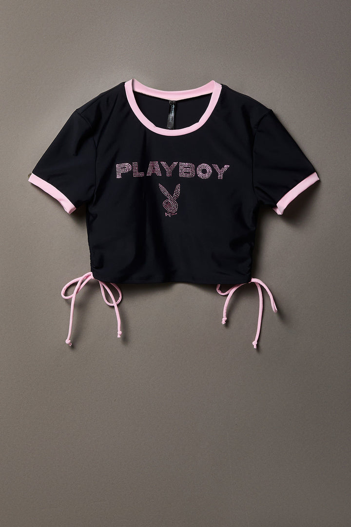 Playboy Rhinestone Ruched Swim Top