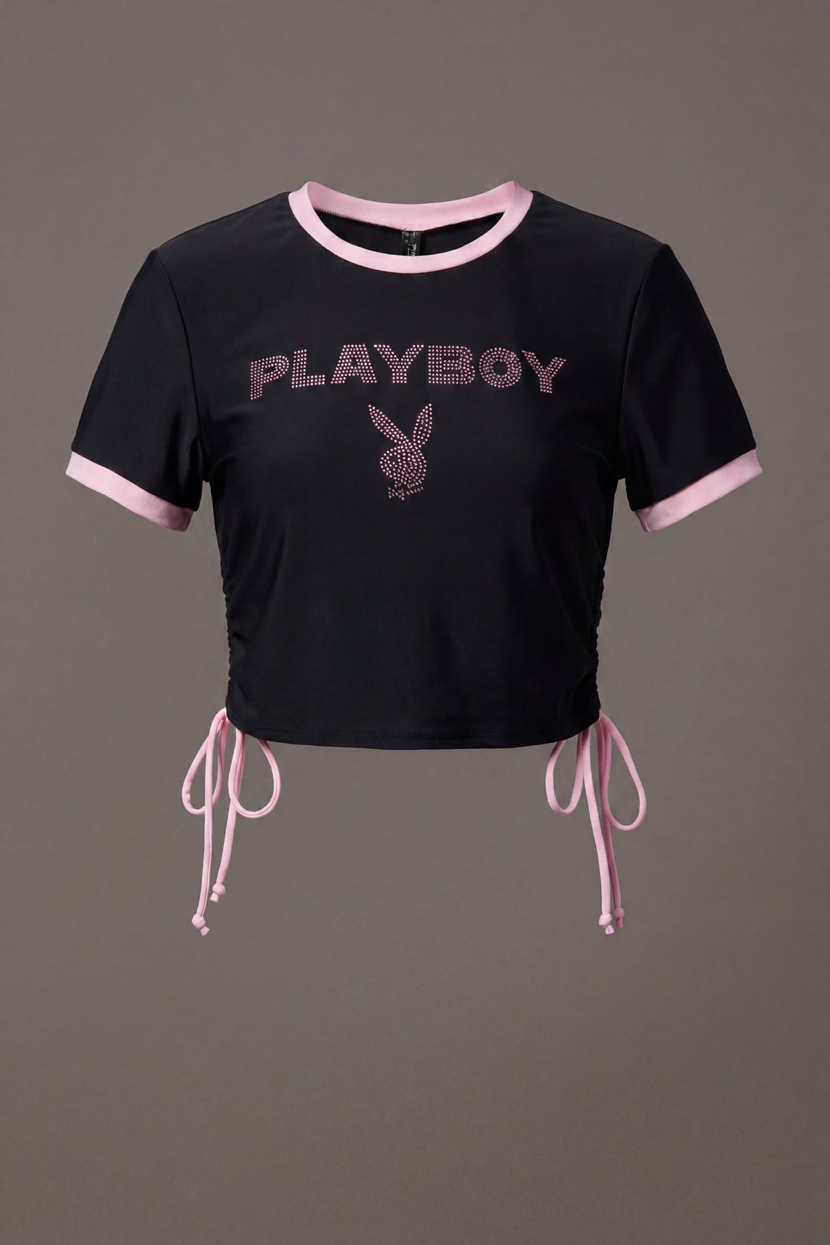 Alt View 2. Playboy Rhinestone Ruched Swim Top - Black