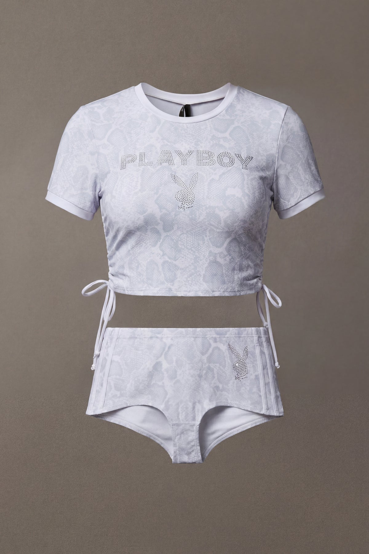 Alt View 4. Playboy Rhinestone Ruched Swim Top - Heather Grey