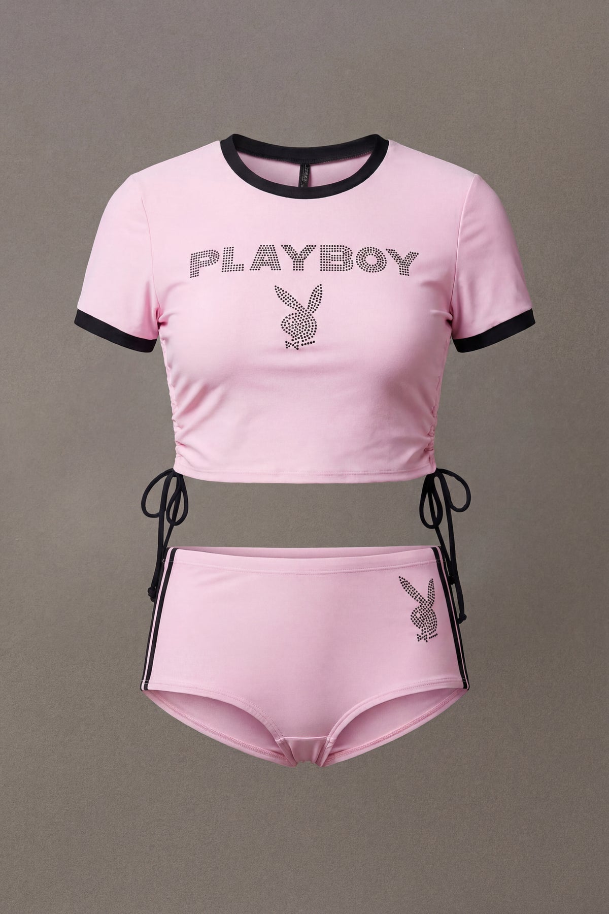 Alt View 4. Playboy Rhinestone Ruched Swim Top - Light Pink