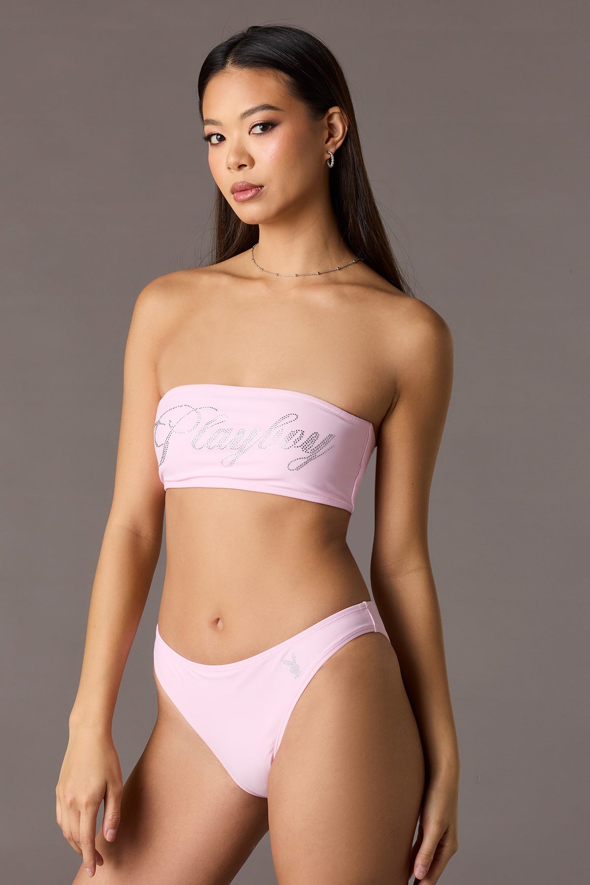 Alt View 2. Playboy Rhinestone Bandeau Swim Top - Light Pink
