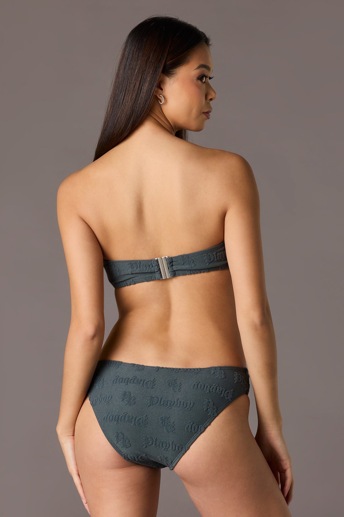 Alt View 3. Playboy Embossed Cutout One Piece Swimsuit - Dark Green