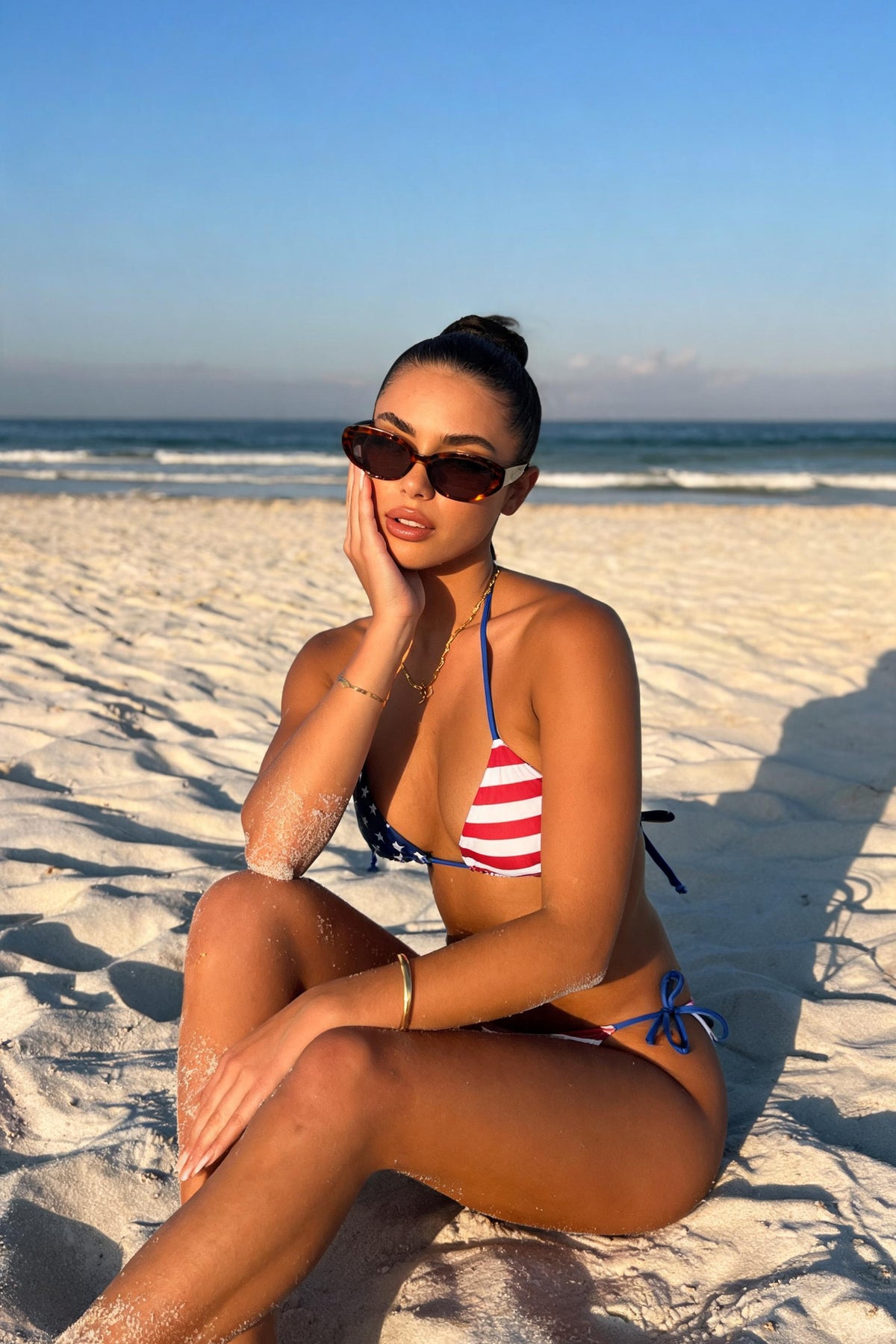 USA Print Triangle Bikini Top - Red