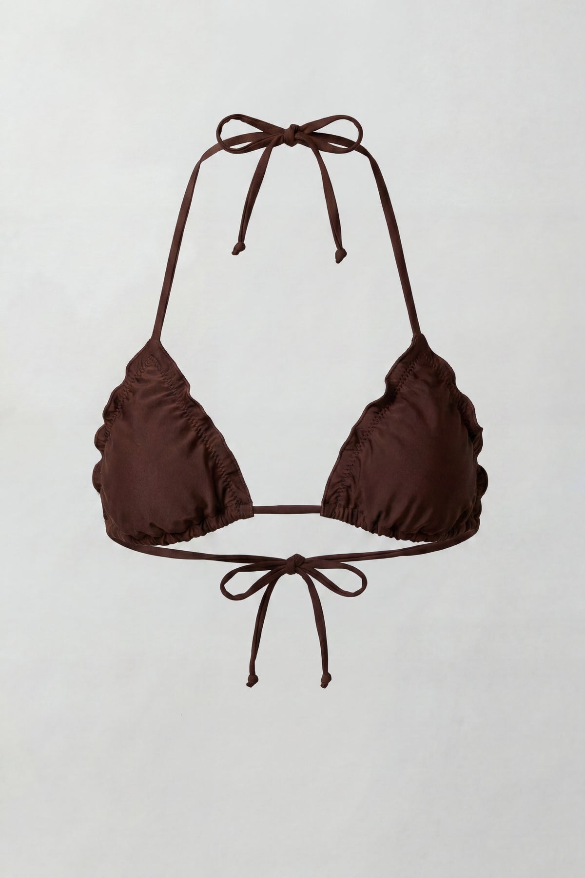 Ruffle Triangle Bikini Top - Brown