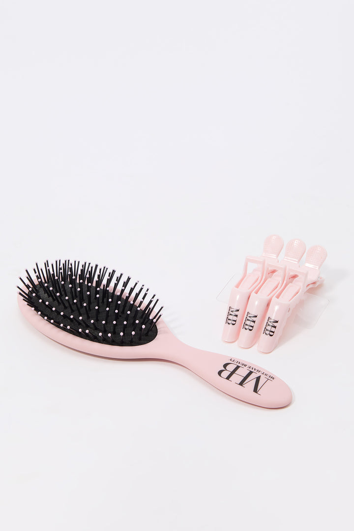 Hair Brush & Blow Dry Clip Set (4 Pcs)