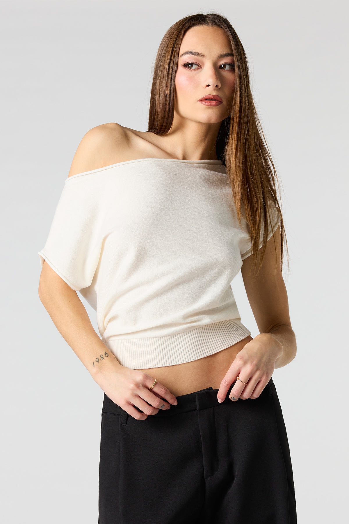 Dolman Short Sleeve Knit Top - Ivory