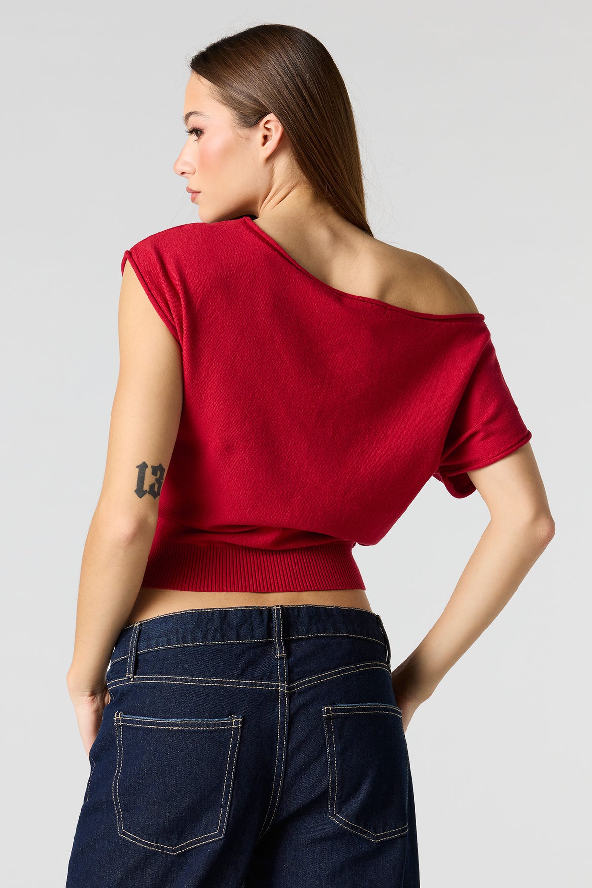 Alt View 2. Dolman Short Sleeve Knit Top - Red