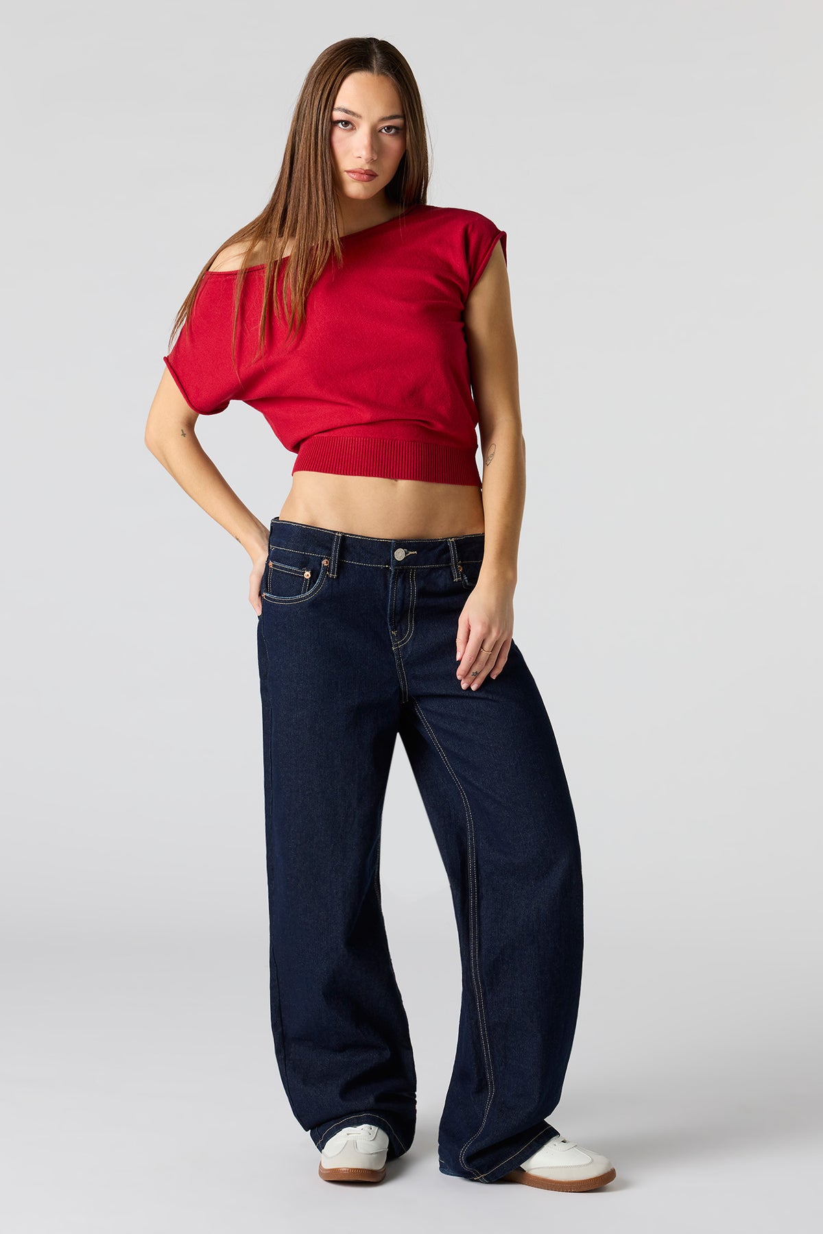 Alt View 3. Dolman Short Sleeve Knit Top - Red