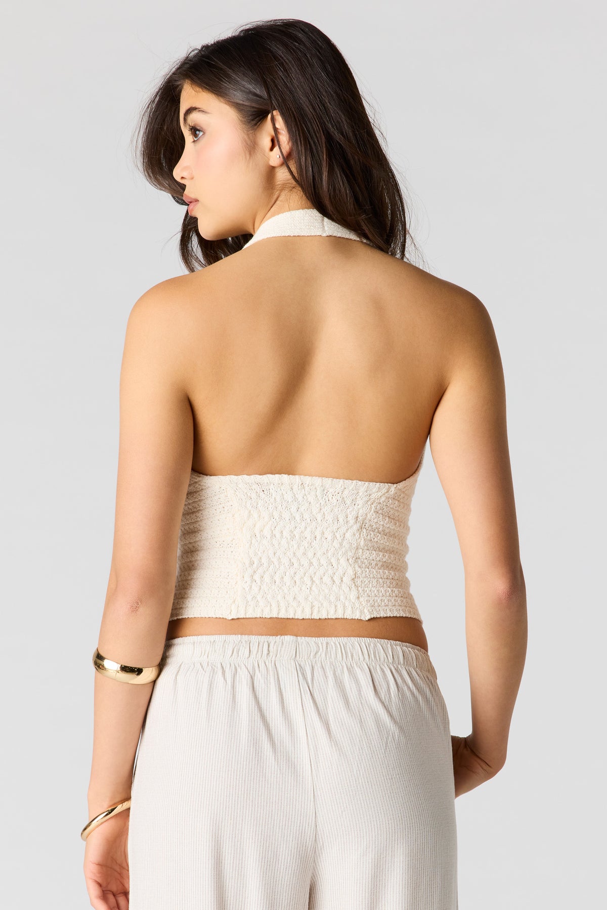 Alt View 2. Crochet Halter Top - White