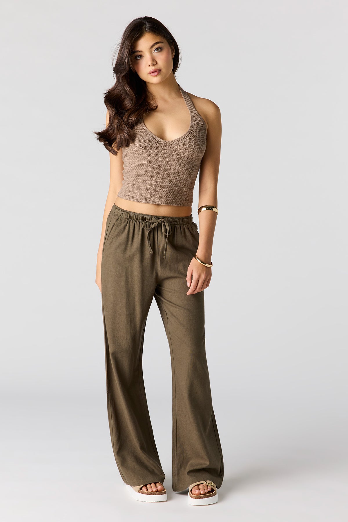 Alt View 3. Crochet Halter Top - Taupe