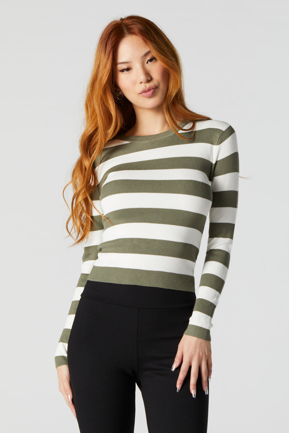Wide Striped Ribbed Long Sleeve Top Wide Striped Ribbed Long Sleeve Top 1