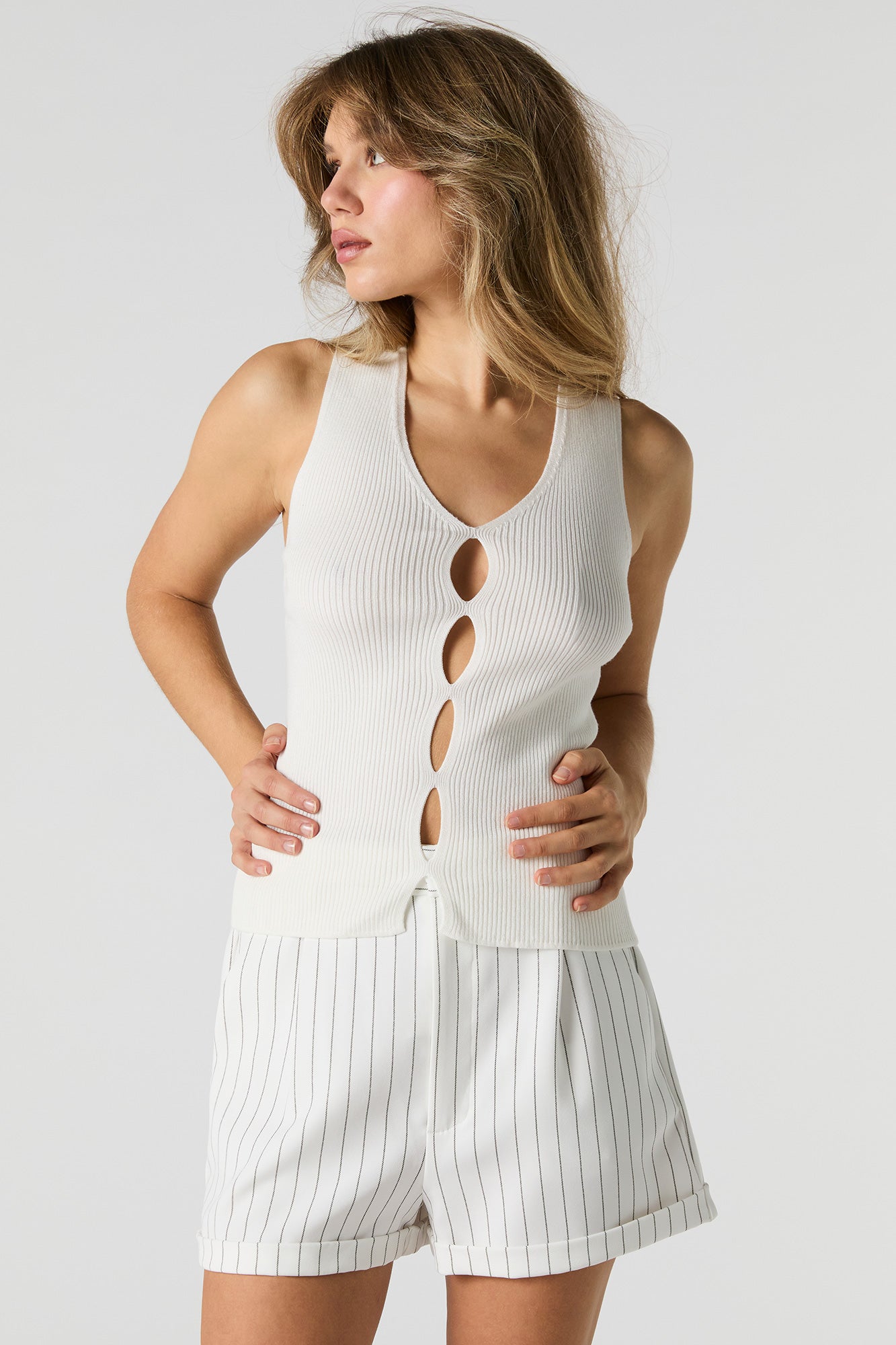 Ribbed Knit Keyhole Cut-Out Tank