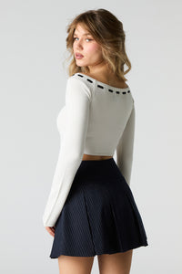 Contrast Stitch Boat Neck Crop Top