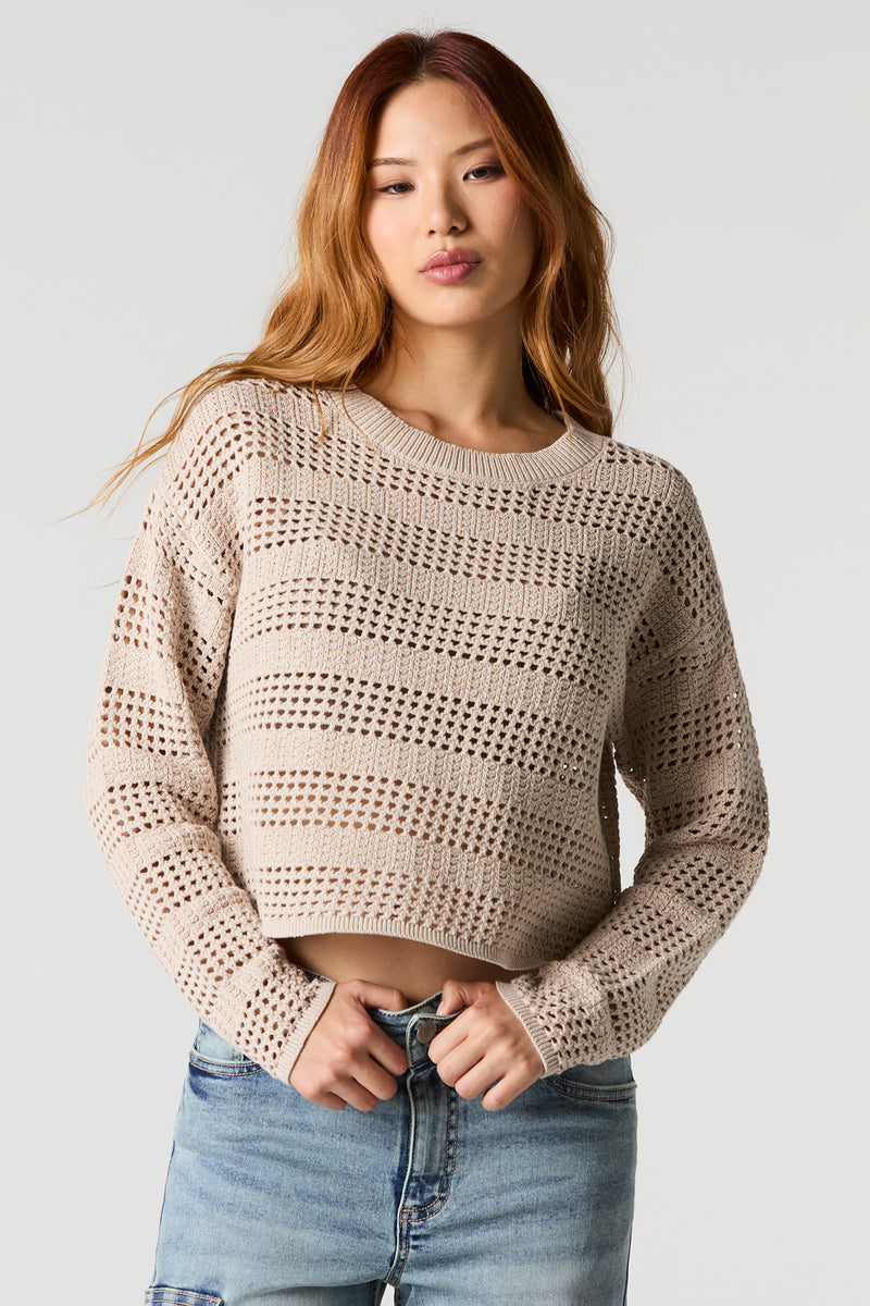 Open Knit Crewneck Sweater