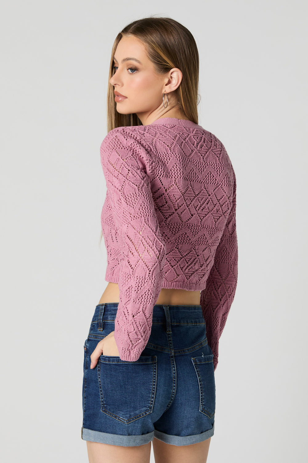 Crochet Front Tie Cropped Long Sleeve Top Crochet Front Tie Cropped Long Sleeve Top 2
