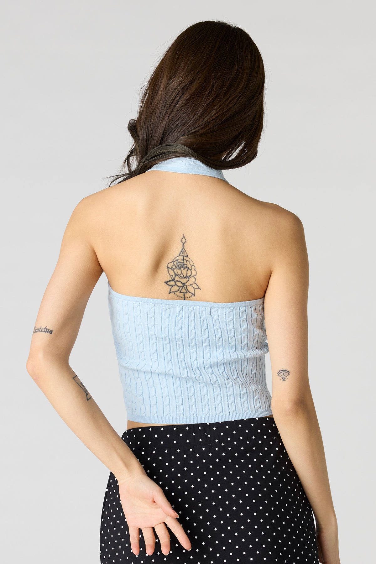 Alt View 2. Cable Knit Halter Top - Blue