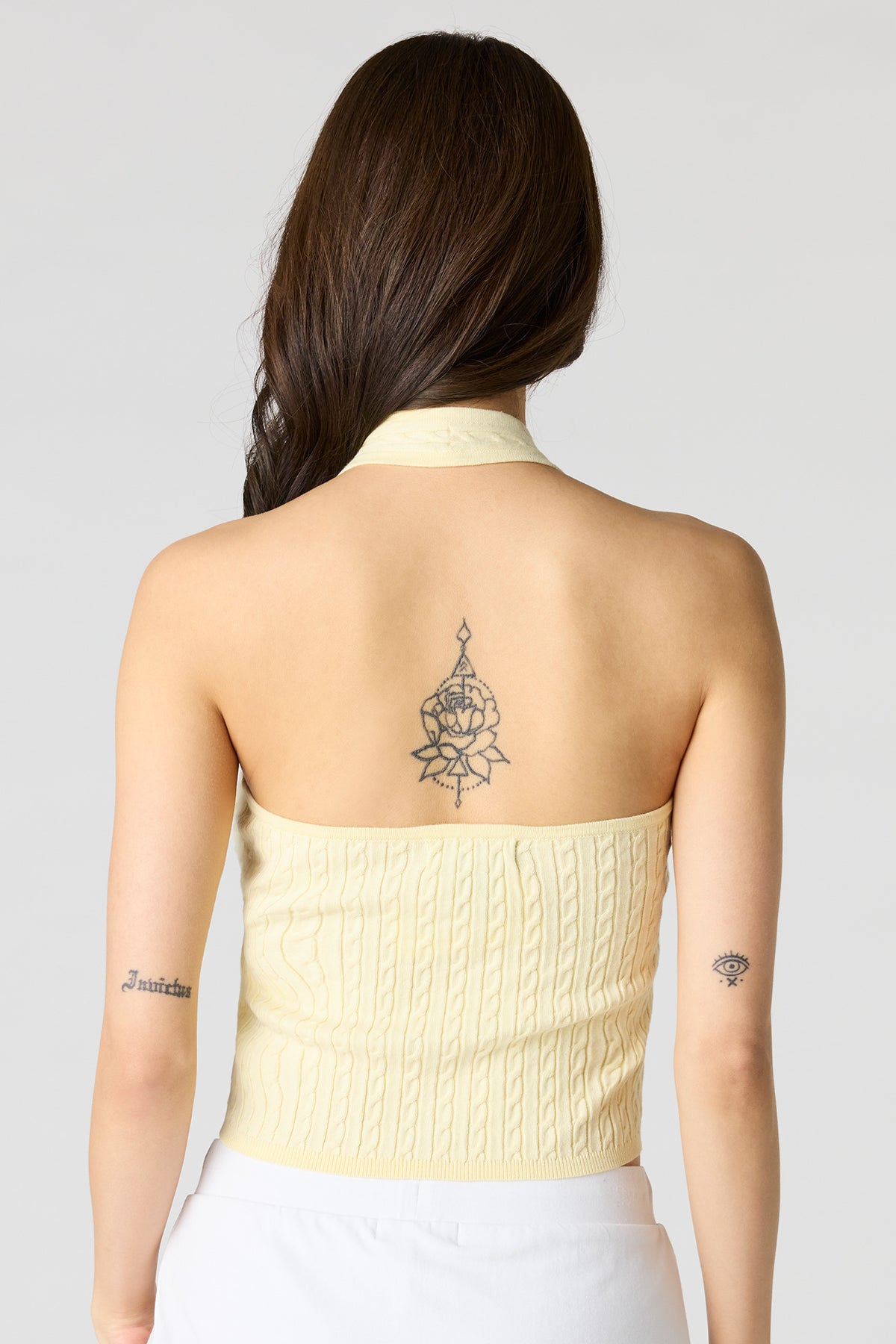 Alt View 2. Cable Knit Halter Top - Yellow