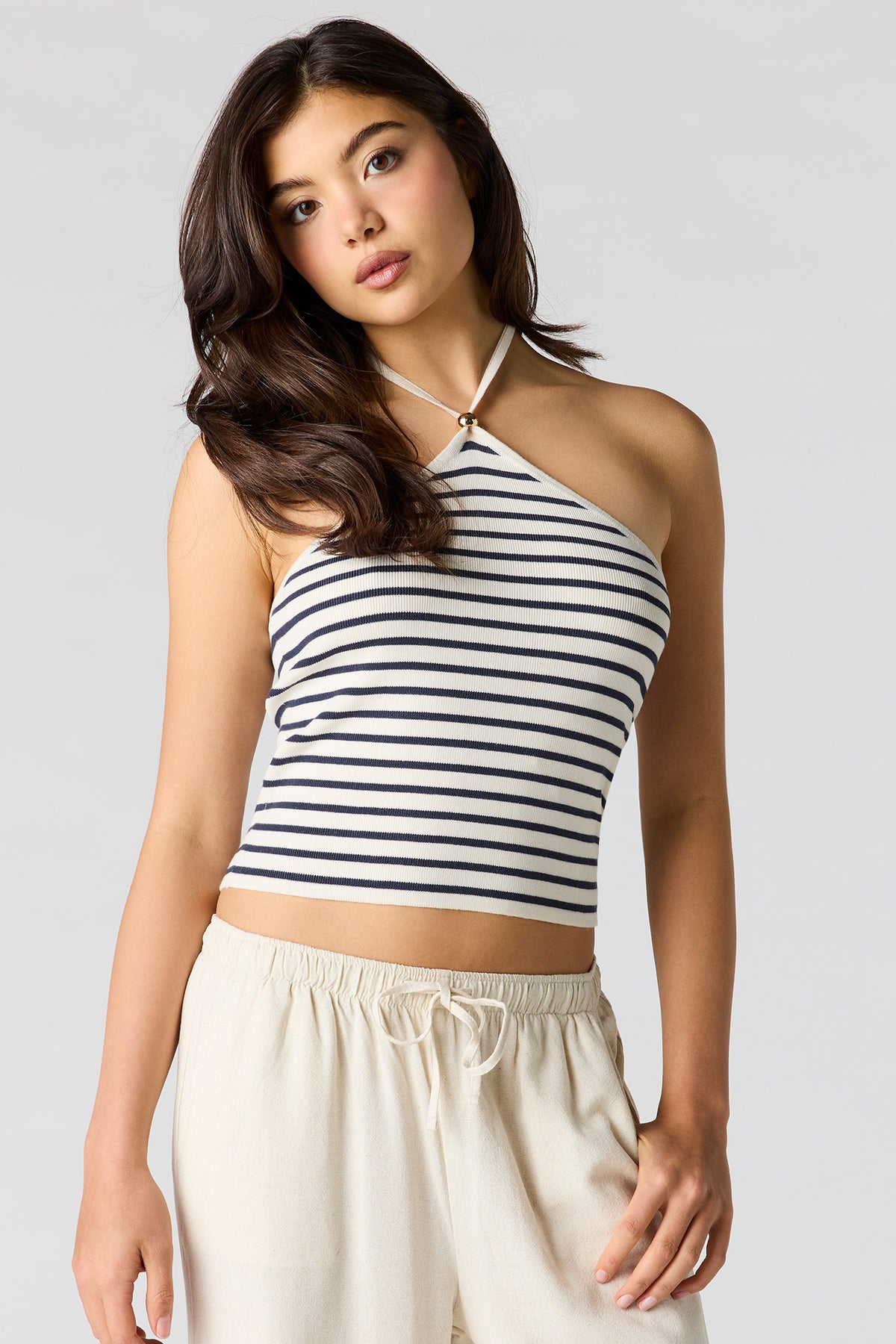 Striped Halter Top - Ivory