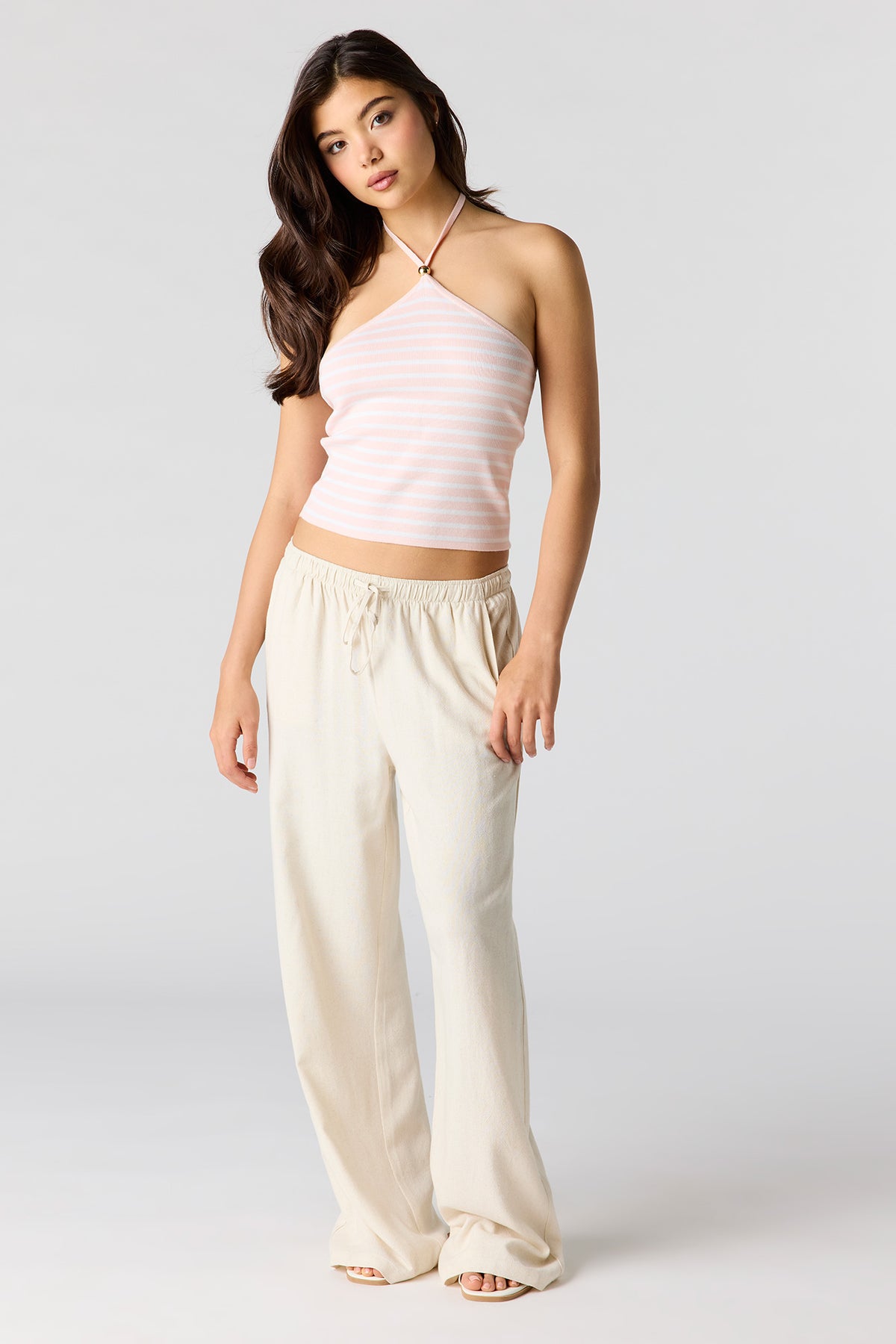 Alt View 3. Striped Halter Top - Light Pink