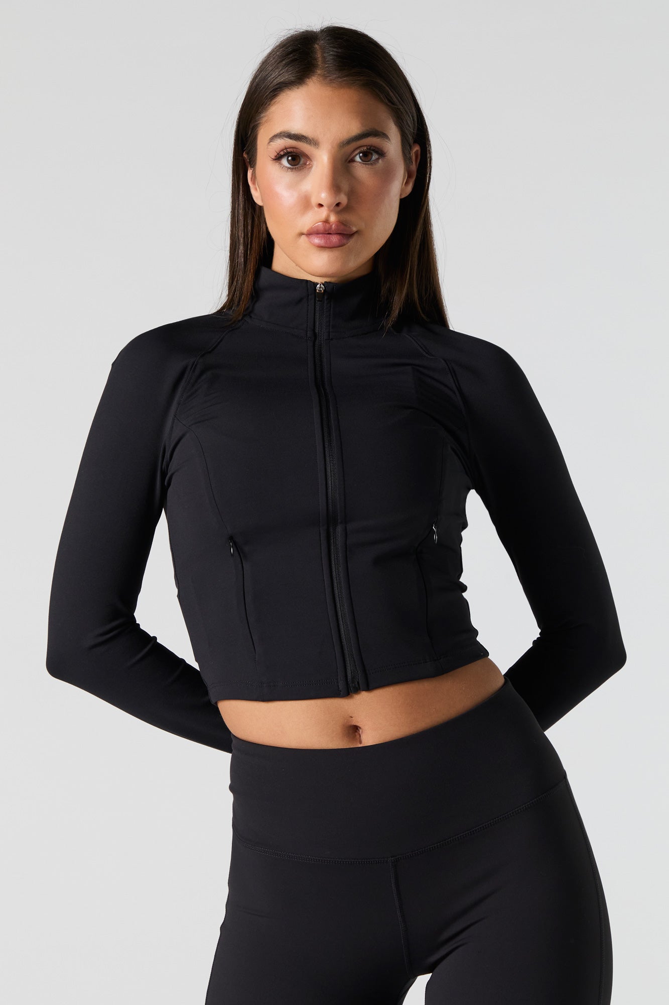 Active Mock Zip-Up Long Sleeve Top