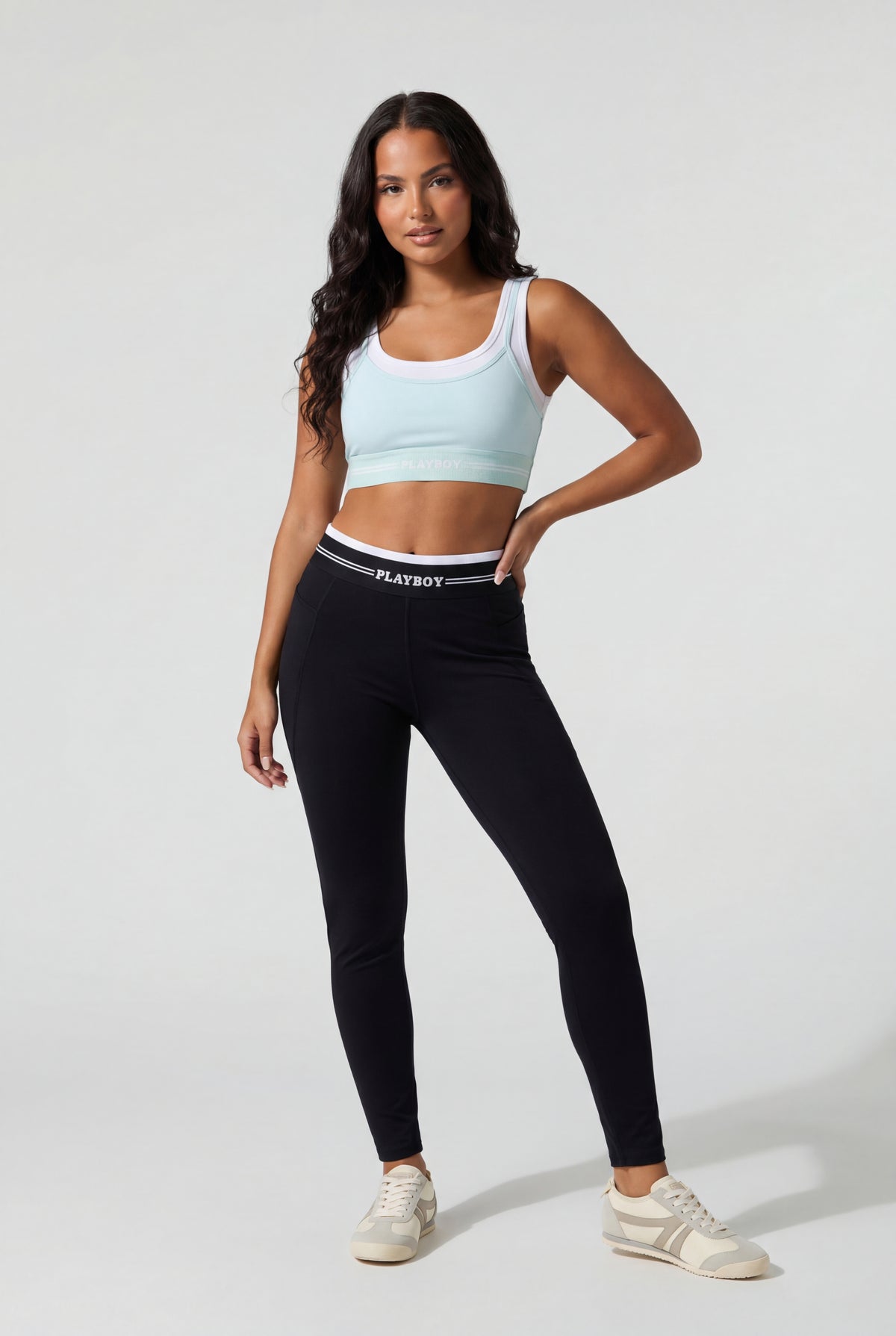 Alt View 2. Playboy High Density Layered Sports Bra - Light Blue