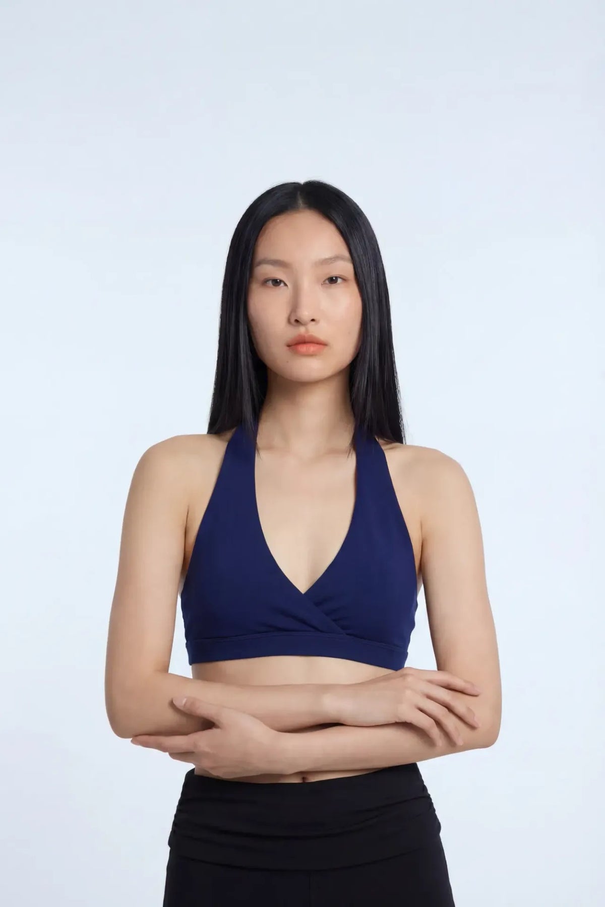 Active High Density Surplice Halter Bra - Navy