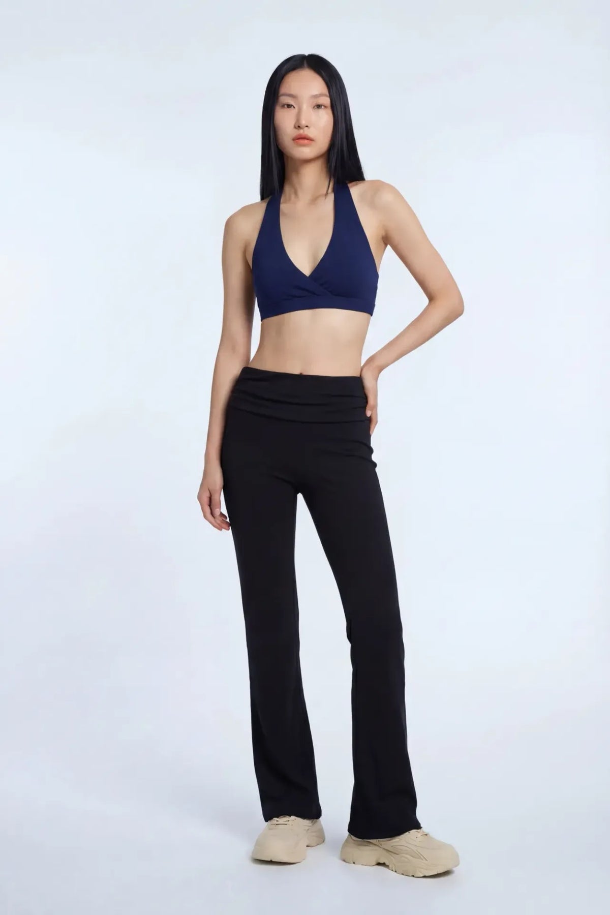 Alt View 2. Active High Density Surplice Halter Bra - Navy