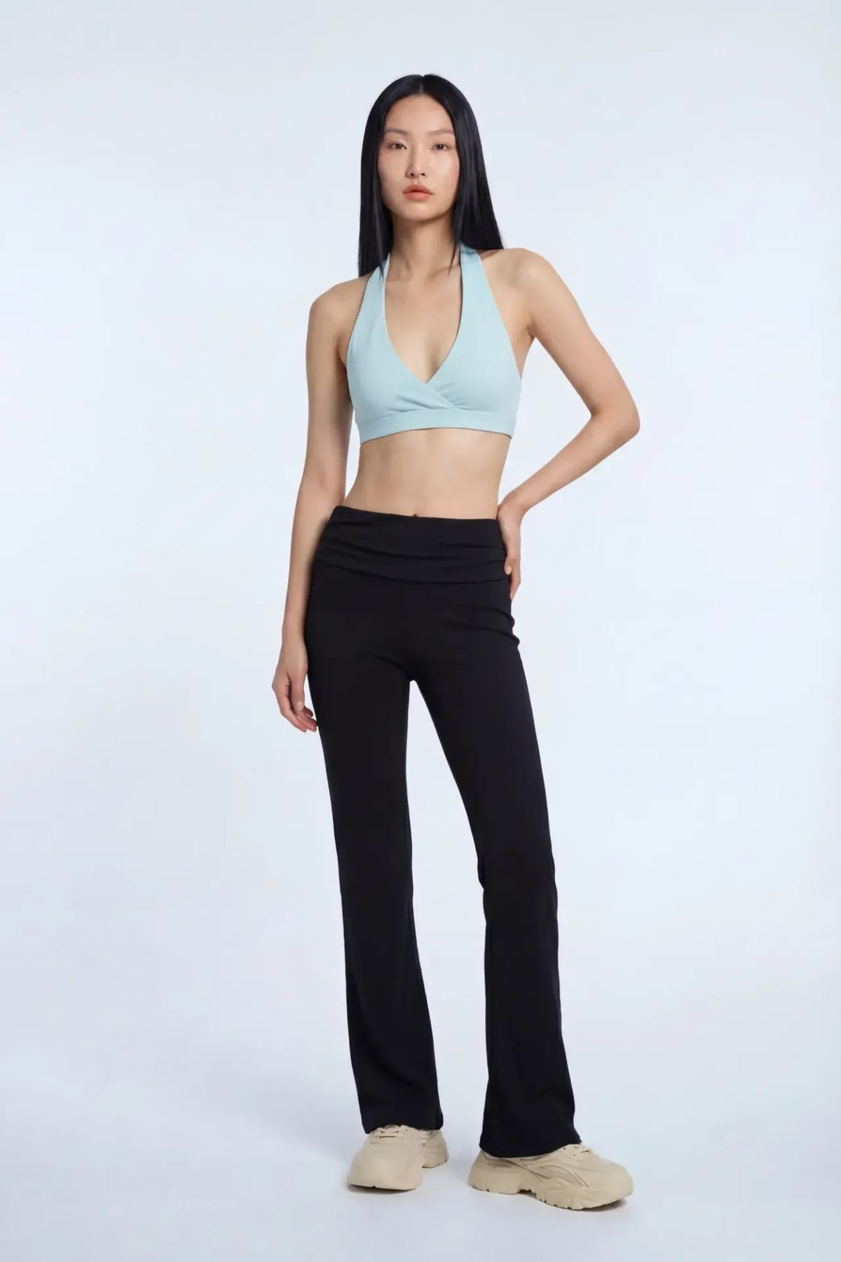 Alt View 2. Active High Density Surplice Halter Bra - Light Blue