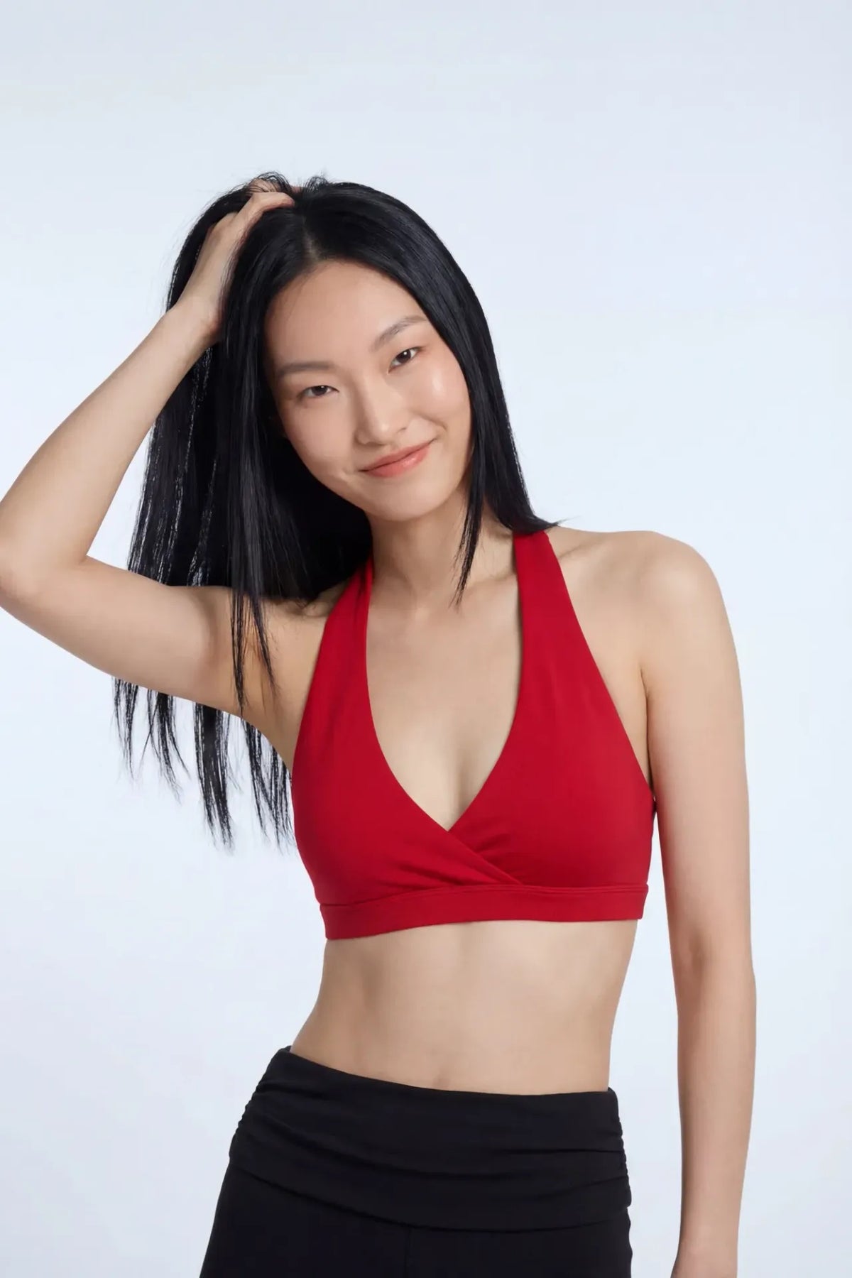 Active High Density Surplice Halter Bra - Red