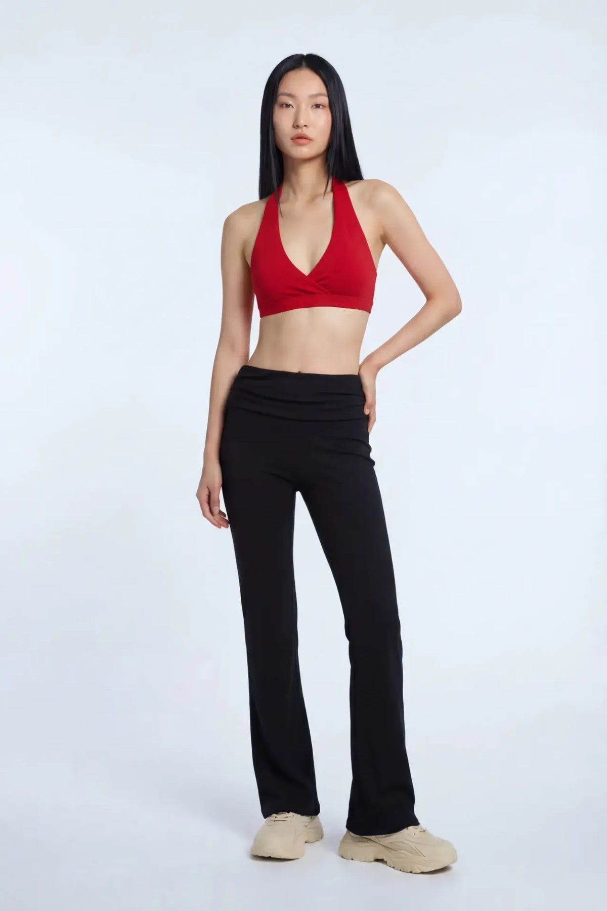 Alt View 2. Active High Density Surplice Halter Bra - Red