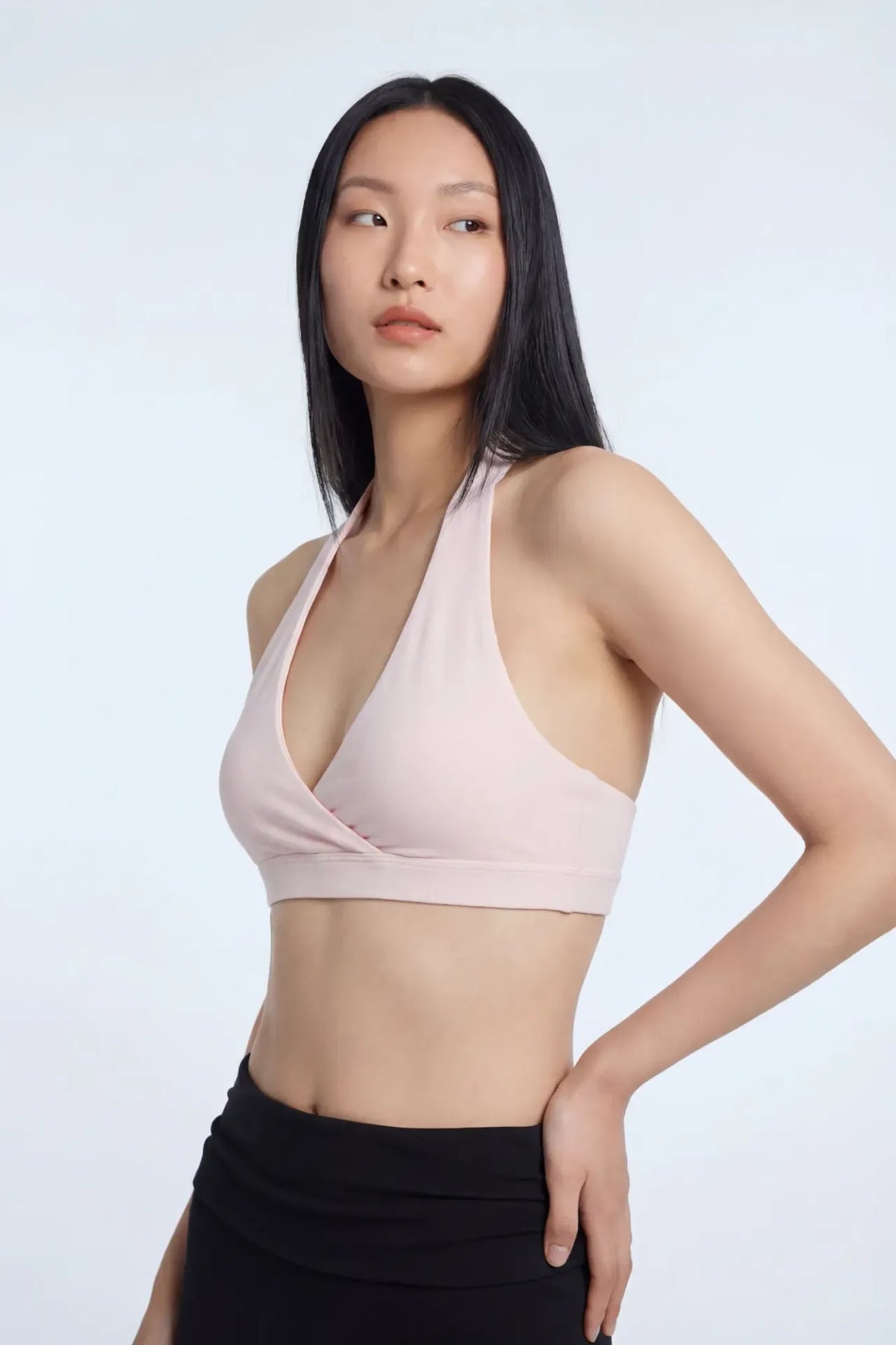 Active High Density Surplice Halter Bra - Light Pink