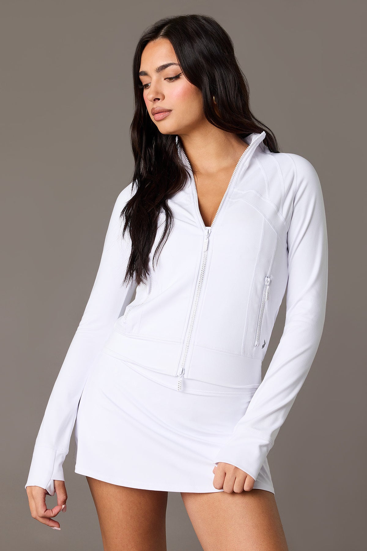 Alt View 2. Playboy High Density Rhinestone 2 Way Zip Jacket - White