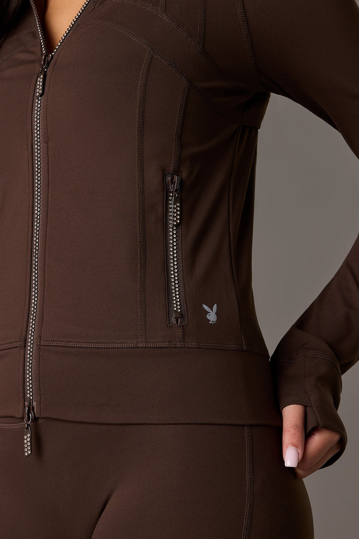 Alt View 4. Playboy High Density Rhinestone 2 Way Zip Jacket - Brown