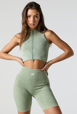 Green Sommer Ray Seamless Ribbed Zip-Up Tank