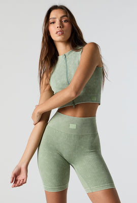 Green Sommer Ray Washed Seamless Ribbed Biker Short