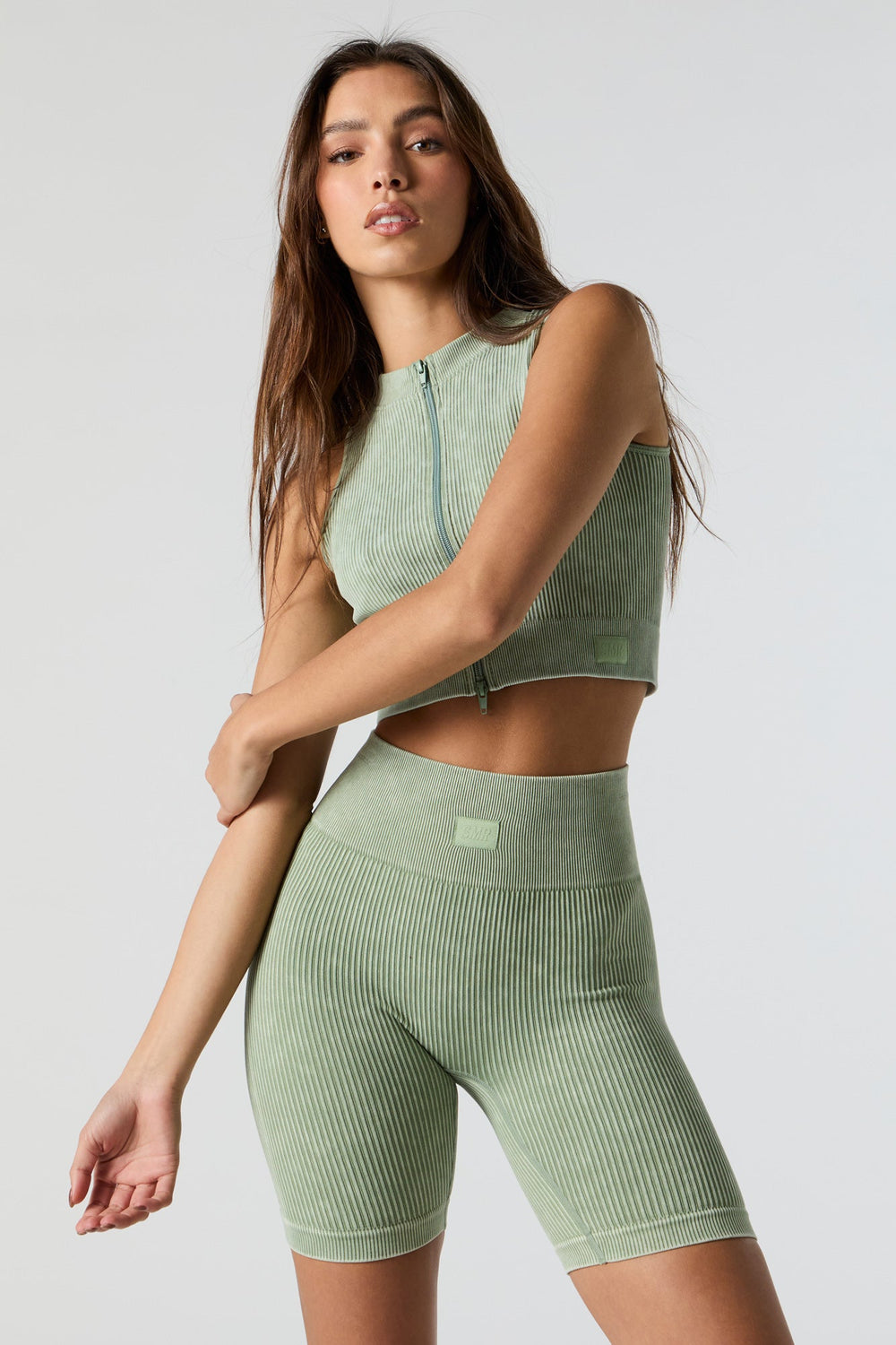 Green Sommer Ray Washed Seamless Ribbed Biker Short Green Sommer Ray Washed Seamless Ribbed Biker Short 1