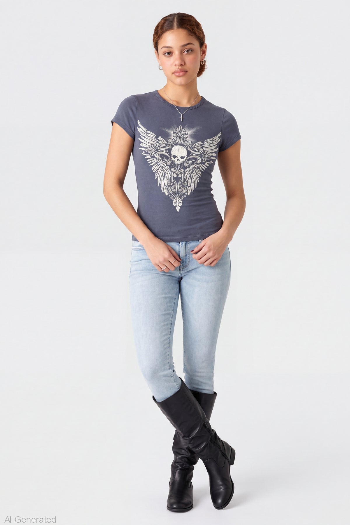 Alt View 3. Gothic Graphic Fitted Tee - Dark Grey