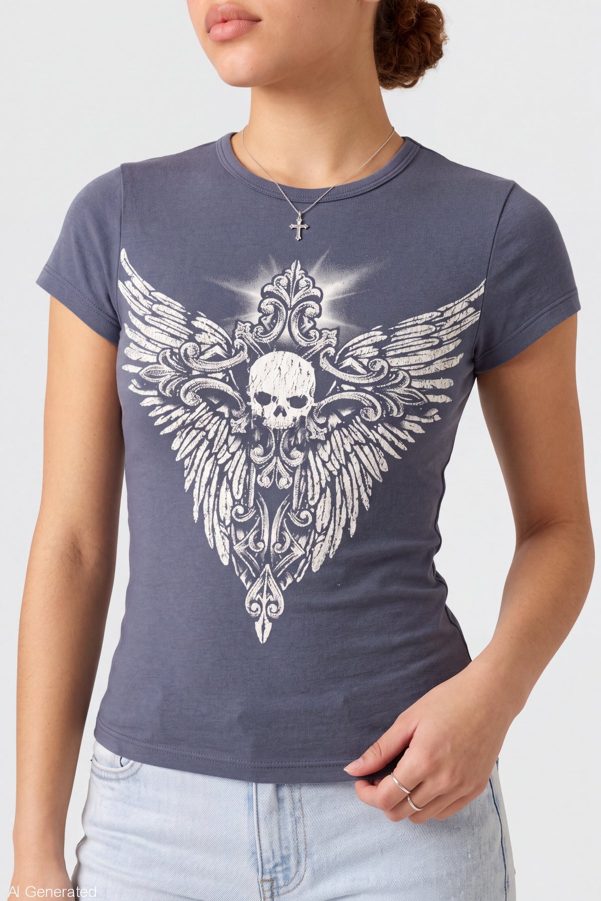 Alt View 4. Gothic Graphic Fitted Tee - Dark Grey