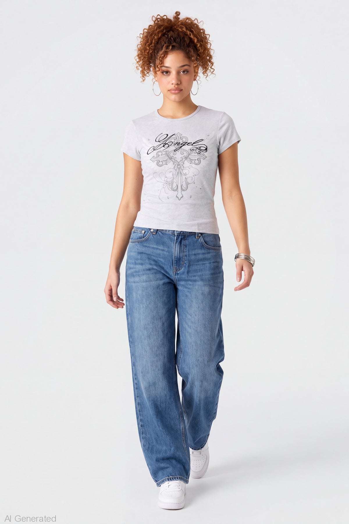 Alt View 3. Gothic Graphic Fitted Tee - Light Grey