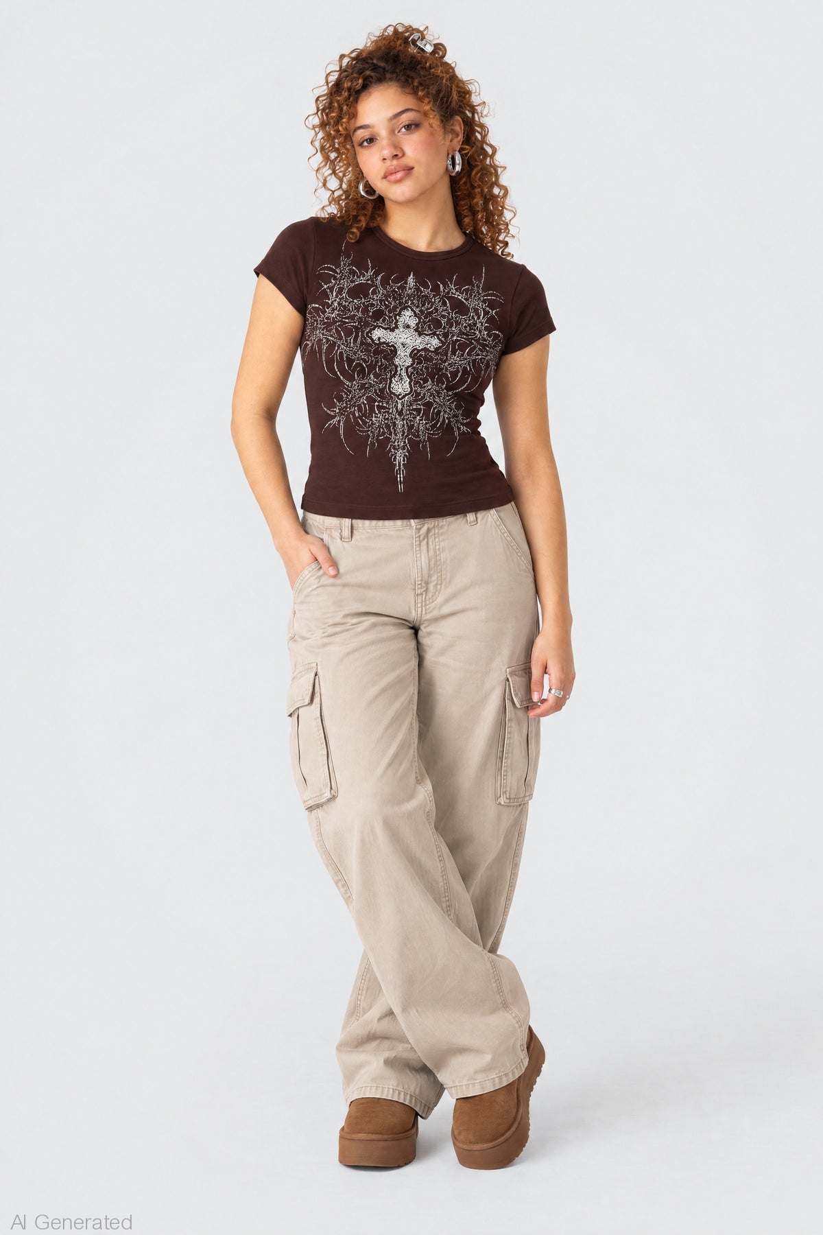 Alt View 3. Gothic Graphic Fitted Tee - Brown